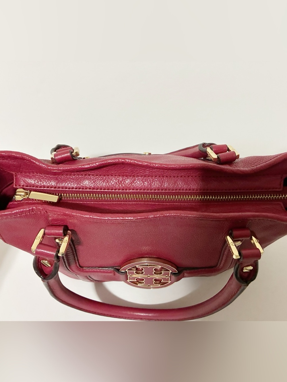 Tory Burch Red Leather Medium Tote Bag Handbag Shoulder Bag With Strap - Picture 3 of 10